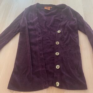 Tory Burch Deep Purple Cardigan with Gold Buttons